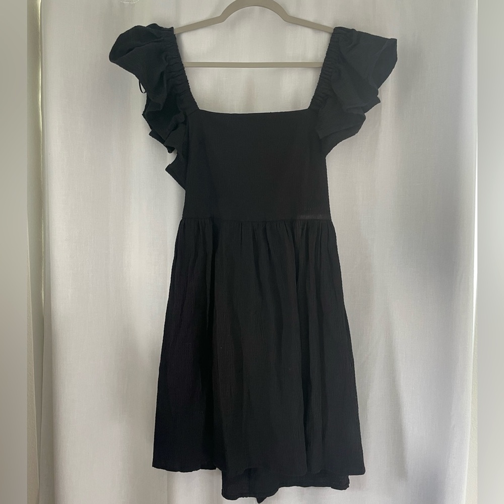 Mi Ami Little Black Dress with short flared sleeve, open back with bow